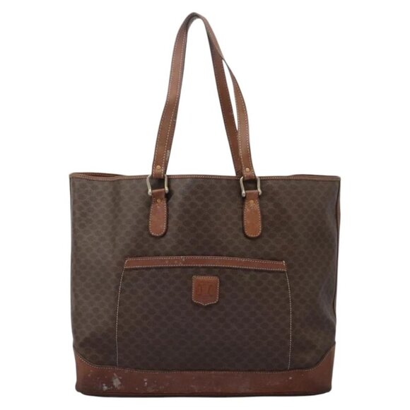CELINE Macadam Canvas Tote Bag Brown Gold Auth 124118 - Picture 1 of 14